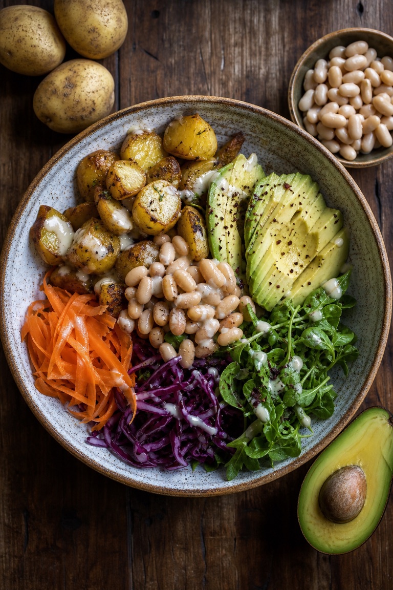Buddha bowl s avokádem a fazolemi